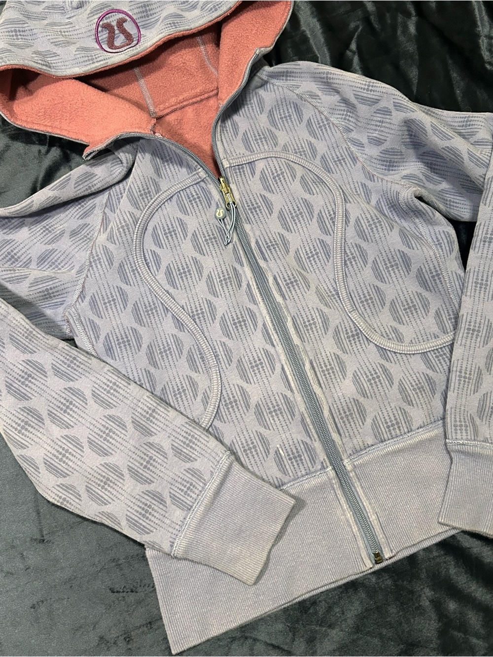 lululemon athletica Light blue Patterned Zip Hoodie with Coral Lining